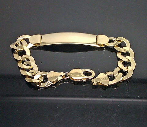 Mens SOLID 10K Yellow Gold Link Bracelet 9" 1.75"X0.6" ID Plate  Long, New Rope