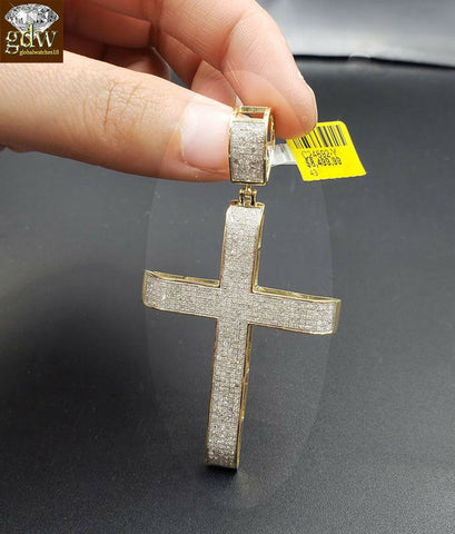 Real 10k Gold Byzantine Chain Necklace 24" &Genuine 1.52CT Diamond Cross pendant