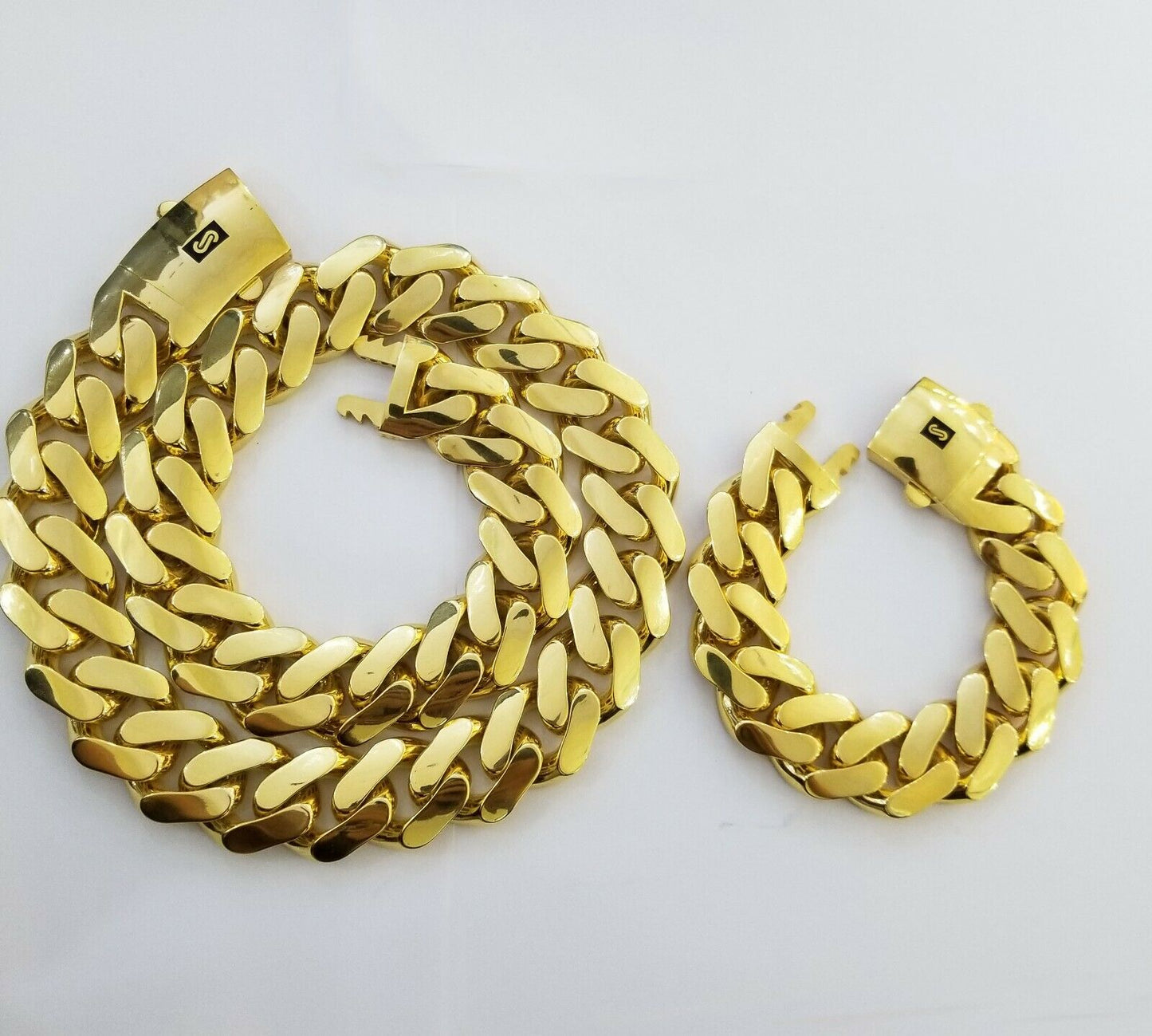 10k Gold Cuban Link Royal 23mm Monaco chain and Bracelet, 10kt Real gold set