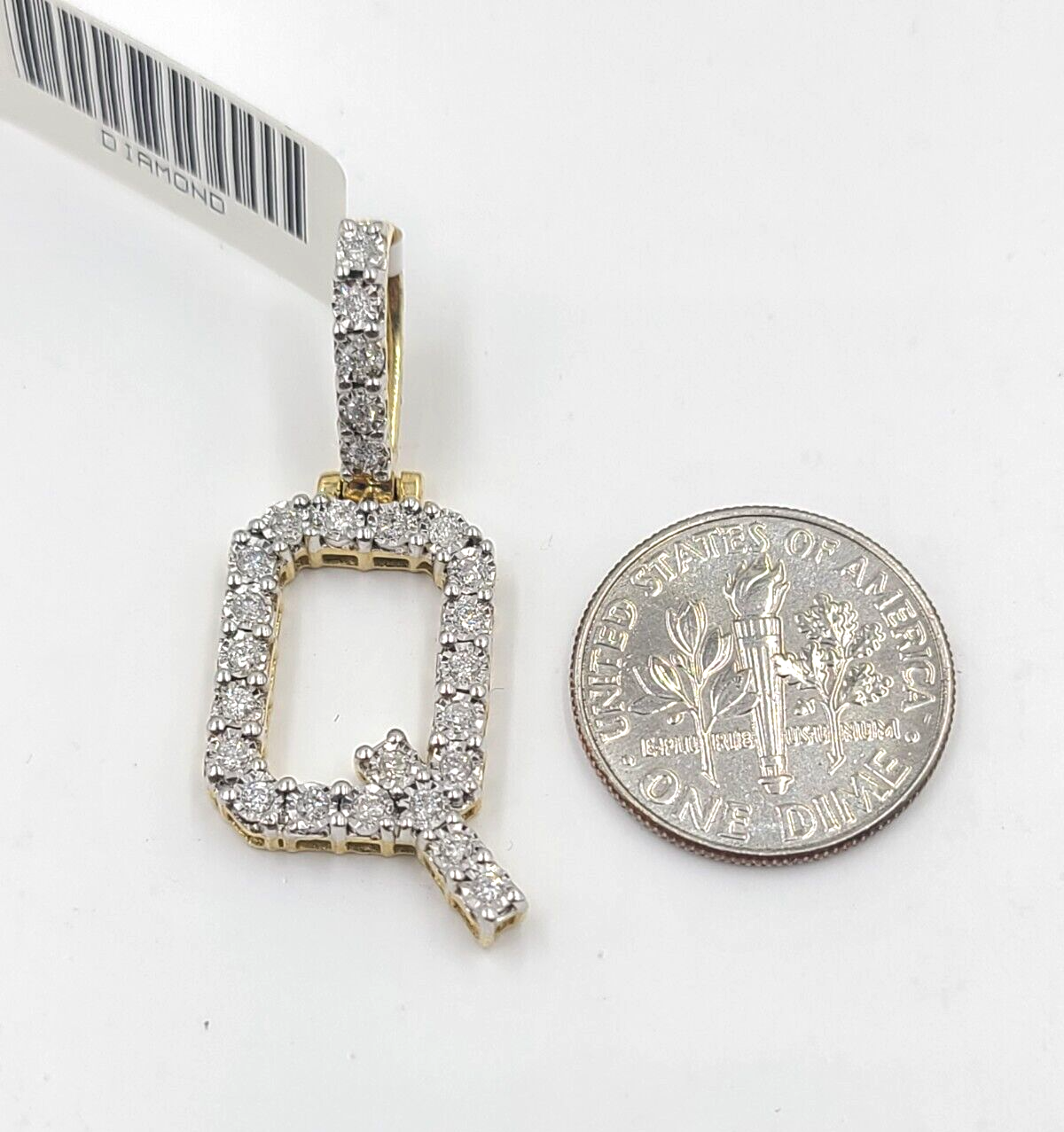 Real 10k Gold & Diamond Letter "Q" Initial Alphabet Charm/Pendant 1.25".