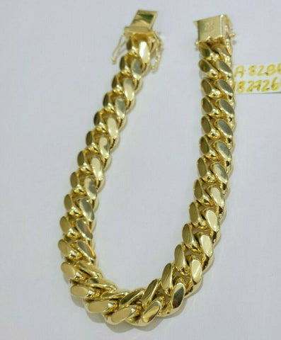 Solid Gold Cuban Link Bracelet 10mm 8.5" 10k Yellow Gold Miami Cuban Box Lc REAL