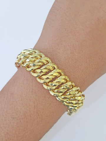 14K Yellow Gold Flat Byzantine Link Bracelet 16mm 7.5" inch Real Genuine