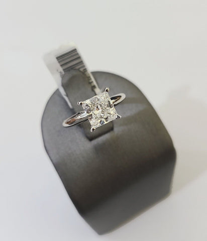 REAL 14k White Gold Square Diamond Ring Lab Created Ladies Wedding Engagement
