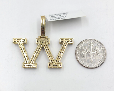 Real 10k Gold & Diamond Letter "W" Initial Alphabet Charm/Pendant 1.25".