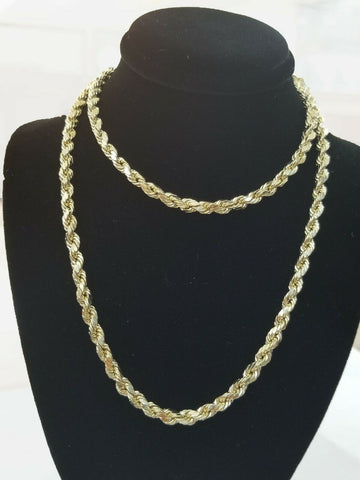 Mens REAL 10k Yellow Gold Rope Chain Necklace Diamond Cuts 4mm 25" For Pendant