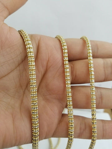 Solid 10k Yellow Gold Iced Chain 3.5mm 4mm 5m Diamond Cut Necklace 20" 24"