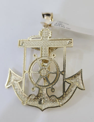Real 10k Yellow Gold Jesus Crucifix Anchor Pendant 2.5 inches Charm