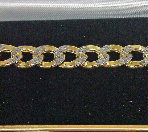 10K Yellow Gold Cuban Link Bracelet Diamond Cut, Two tone 7.5 Inch 10mm Real!