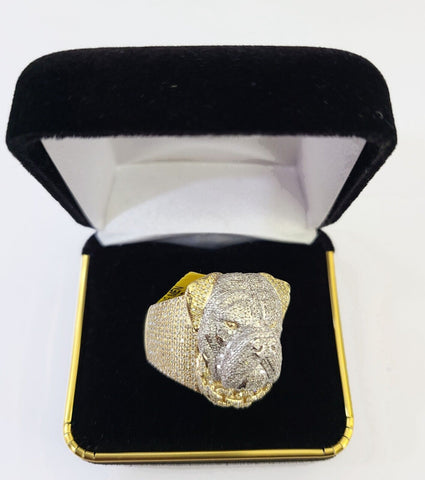 Real 10k Yellow Gold Diamond Ring Dog Face Shaped Men Ring