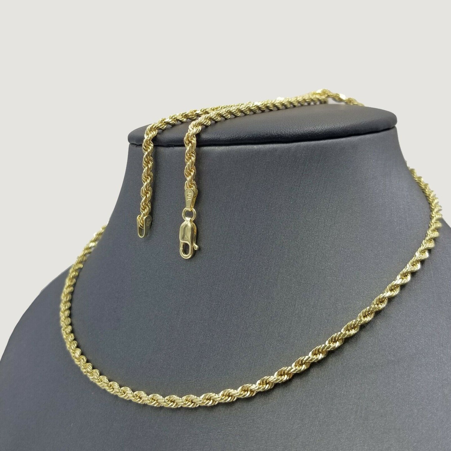 Real 10k Yellow Gold Rope Chain 22" Necklace 3mm, Men Women ,Lobster Lock