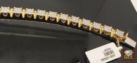 Real 10k Yellow Gold Mens Tennis 9" Bracelet with Real Diamonds, Crown ,Unique.