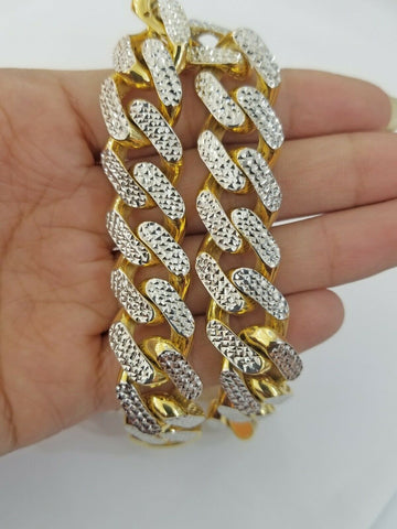 10K Yellow Gold 15mm Royal Miami Cuban Bracelet Diamond Cut 9 inches