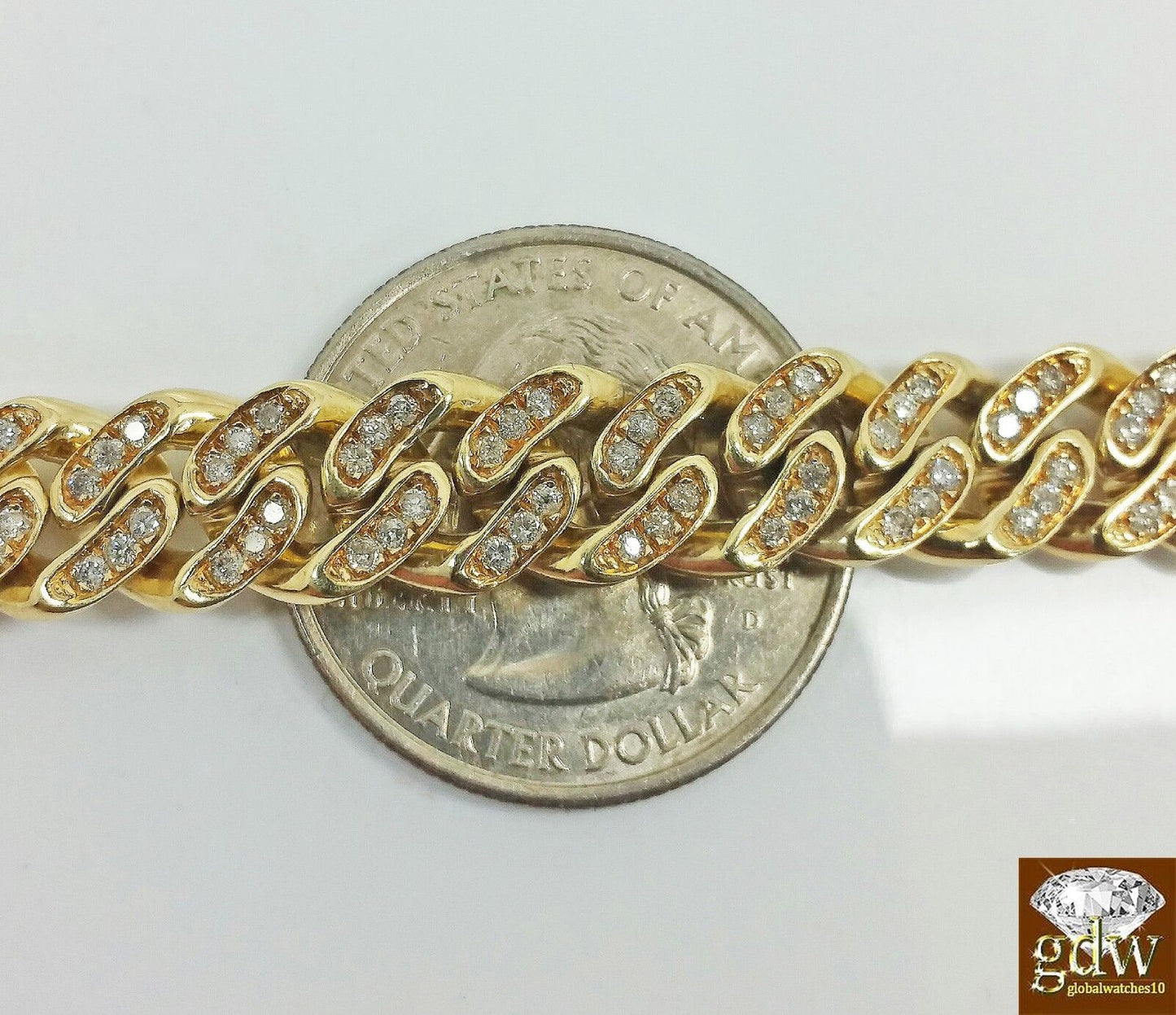 REAL Diamond Bracelet Solid 10k Gold cuban link 4CT Diamond Box clasp 8 Inch Men