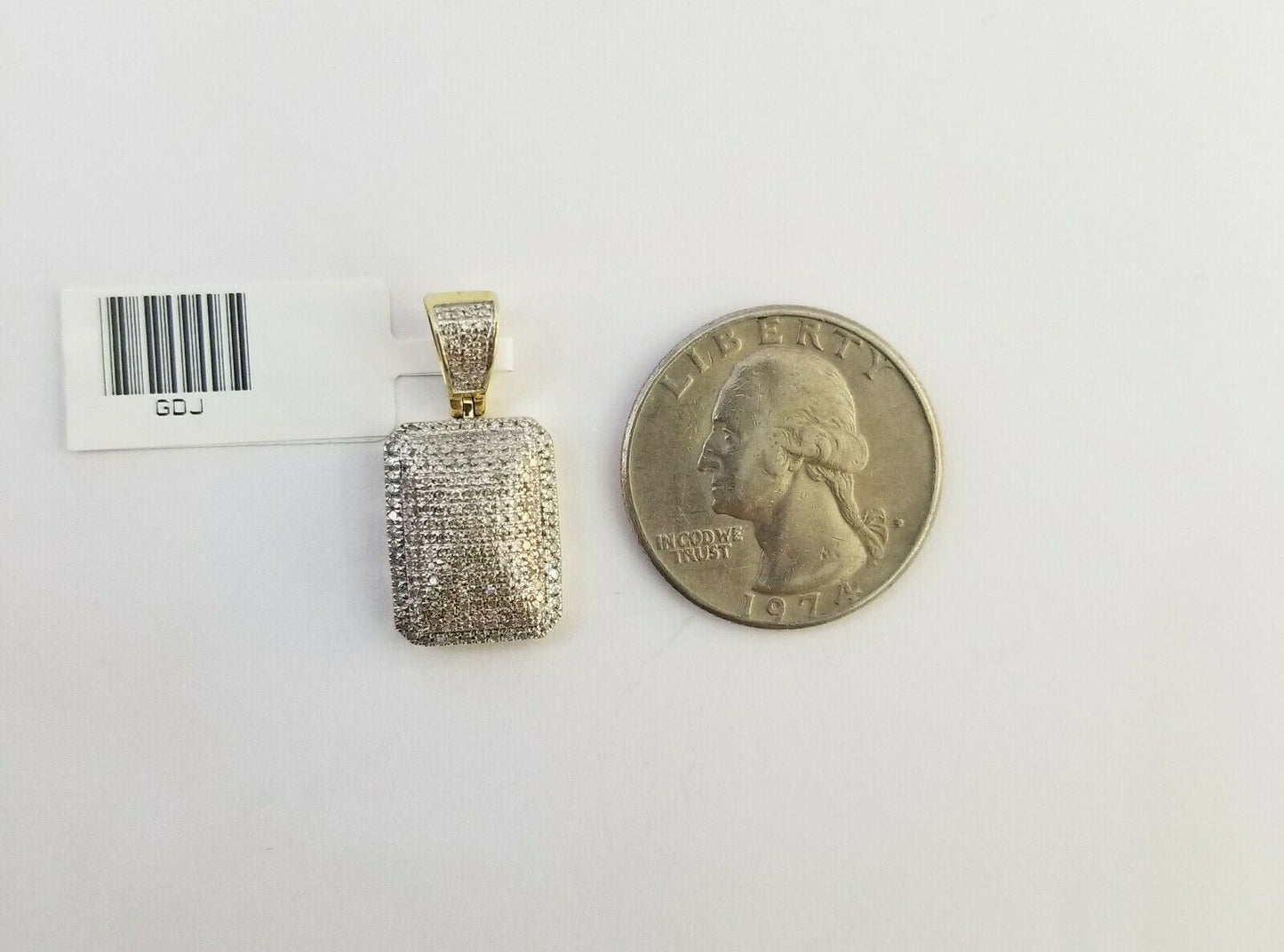 10K Yellow Gold Real 0.51CT Diamond Pillow Charm 1"Inch Square 3D Dome Pendent