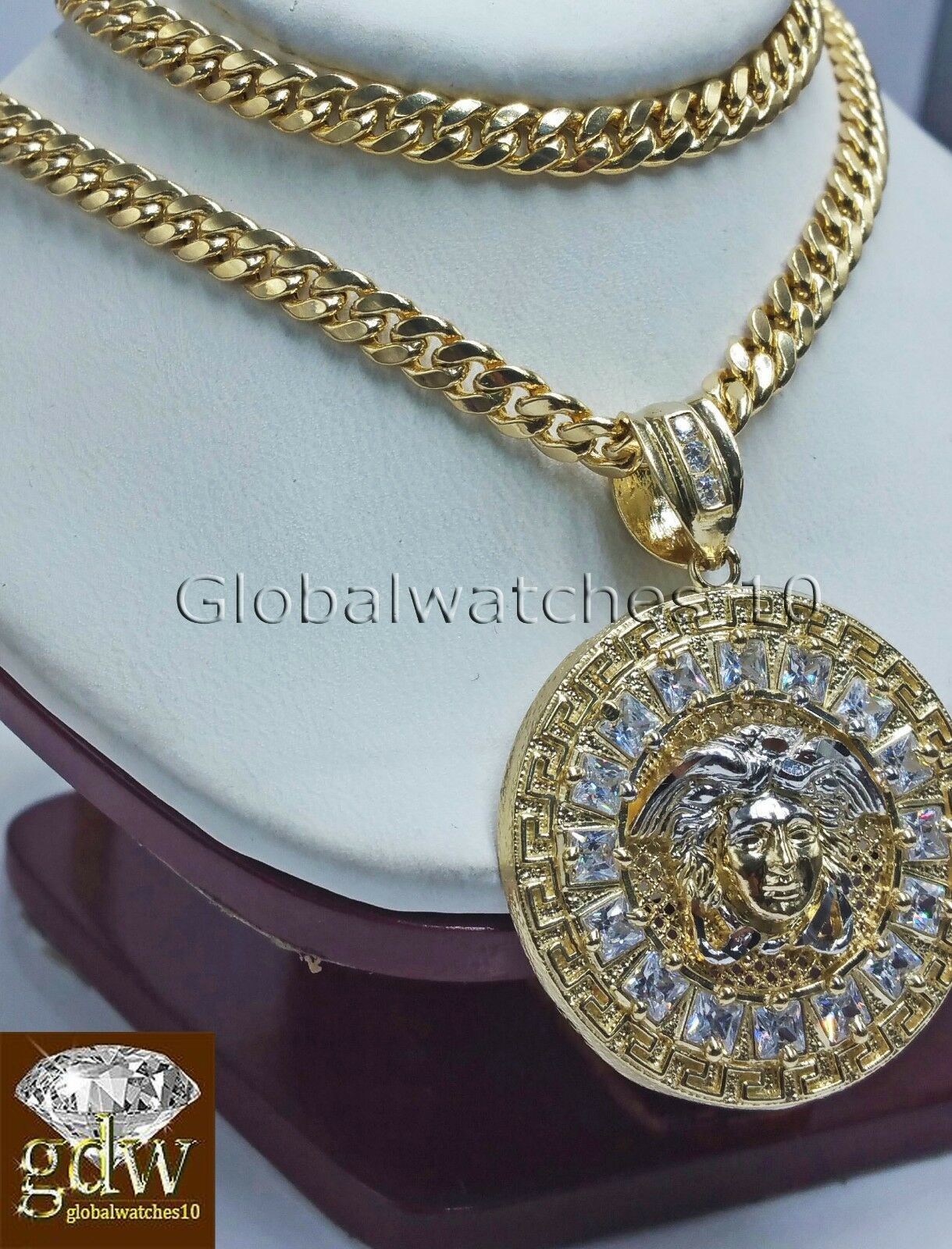 REAL 10k Yellow Gold Head Charm Pendant & 26" Cuban Chain, Mens  Women