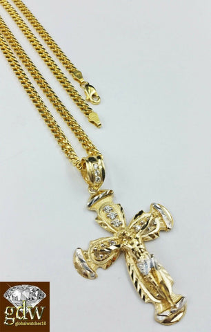 10k Yellow Gold  nugget Cross 26"  Inches Miami Cuban Chain