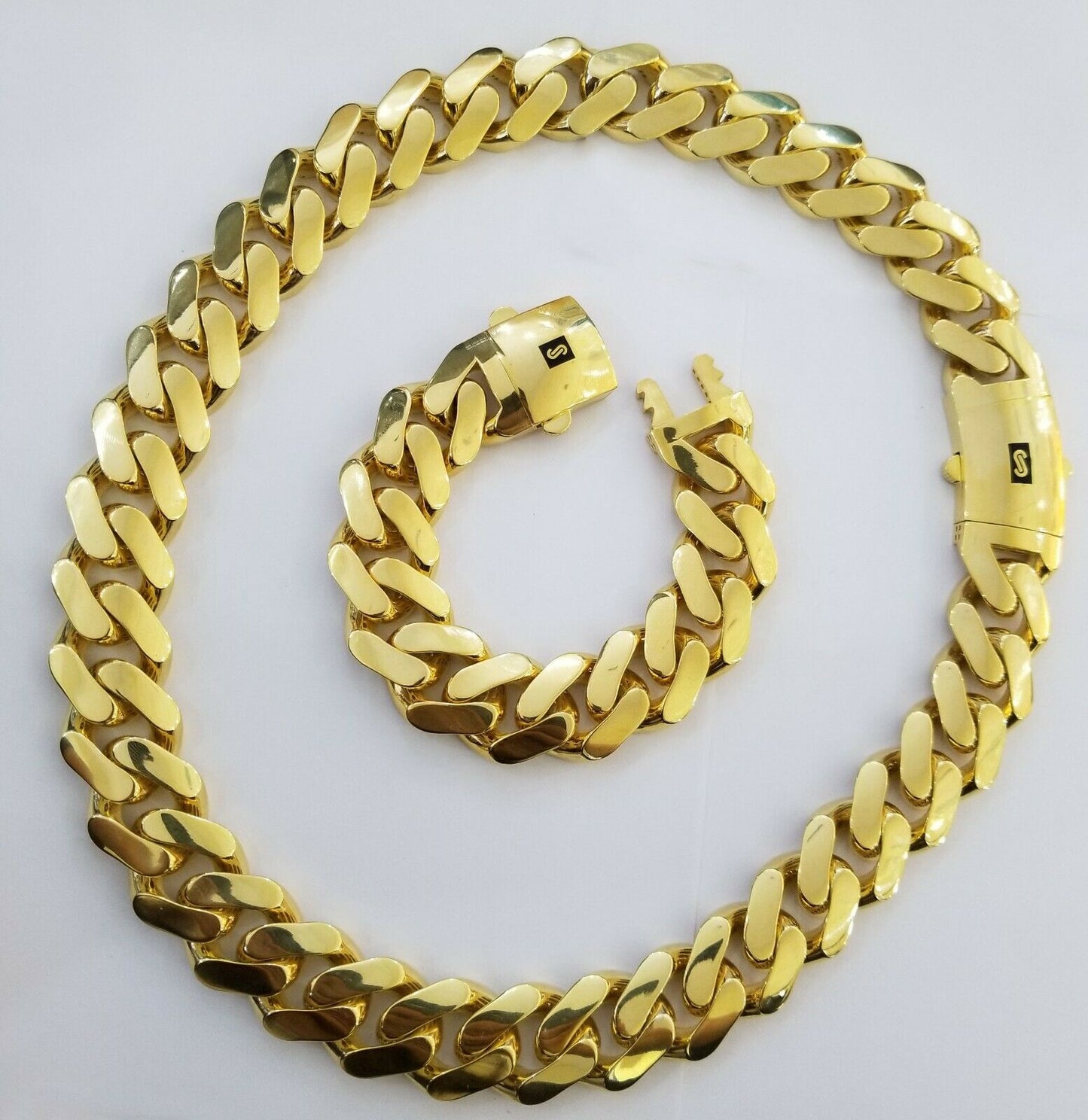 10k Gold Cuban Link Royal 23mm Monaco chain and Bracelet, 10kt Real gold set