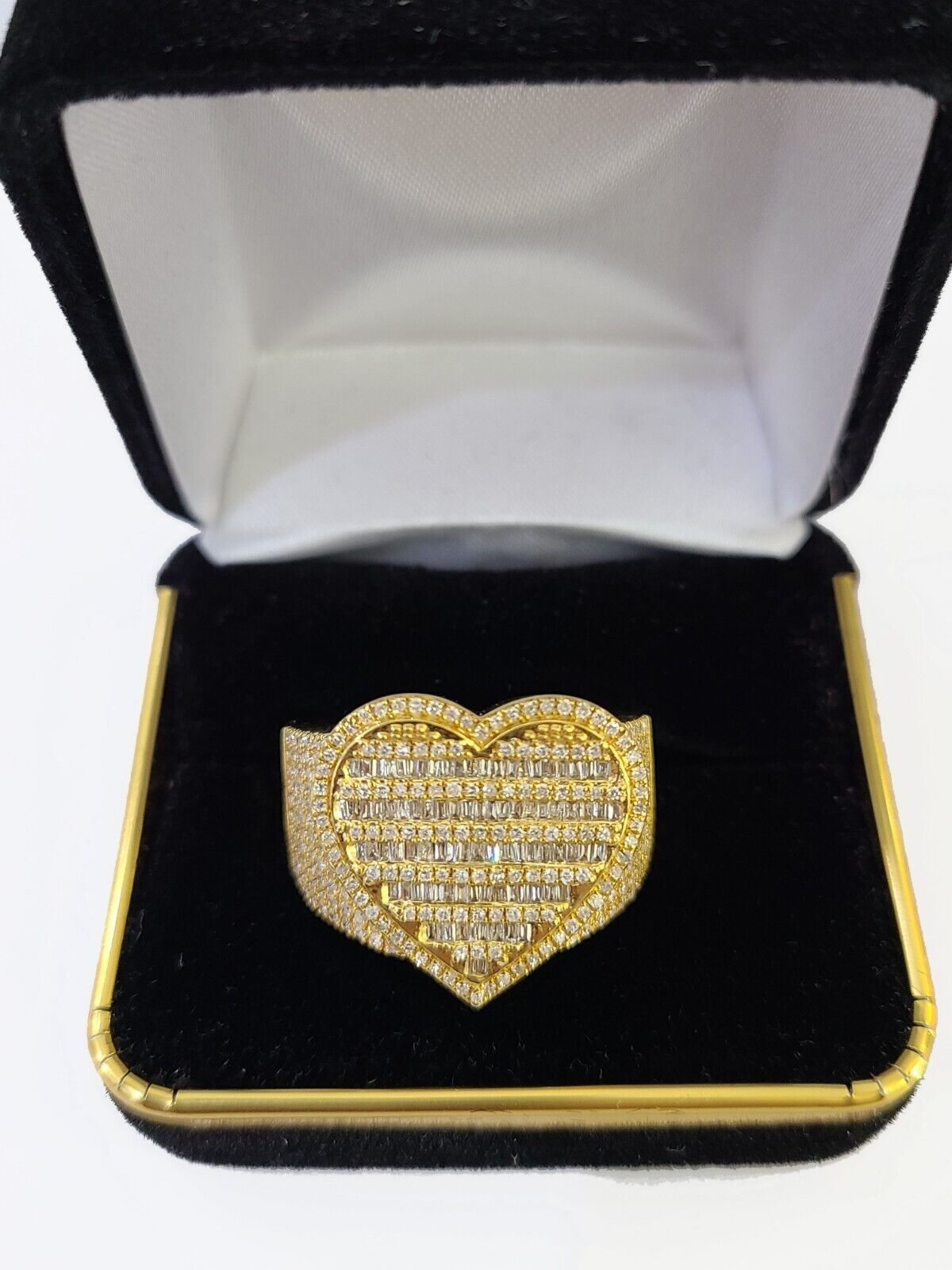 Real 10k Yellow Gold Diamonds Mens Ring Natural Diamond Heart Shaped Size 10