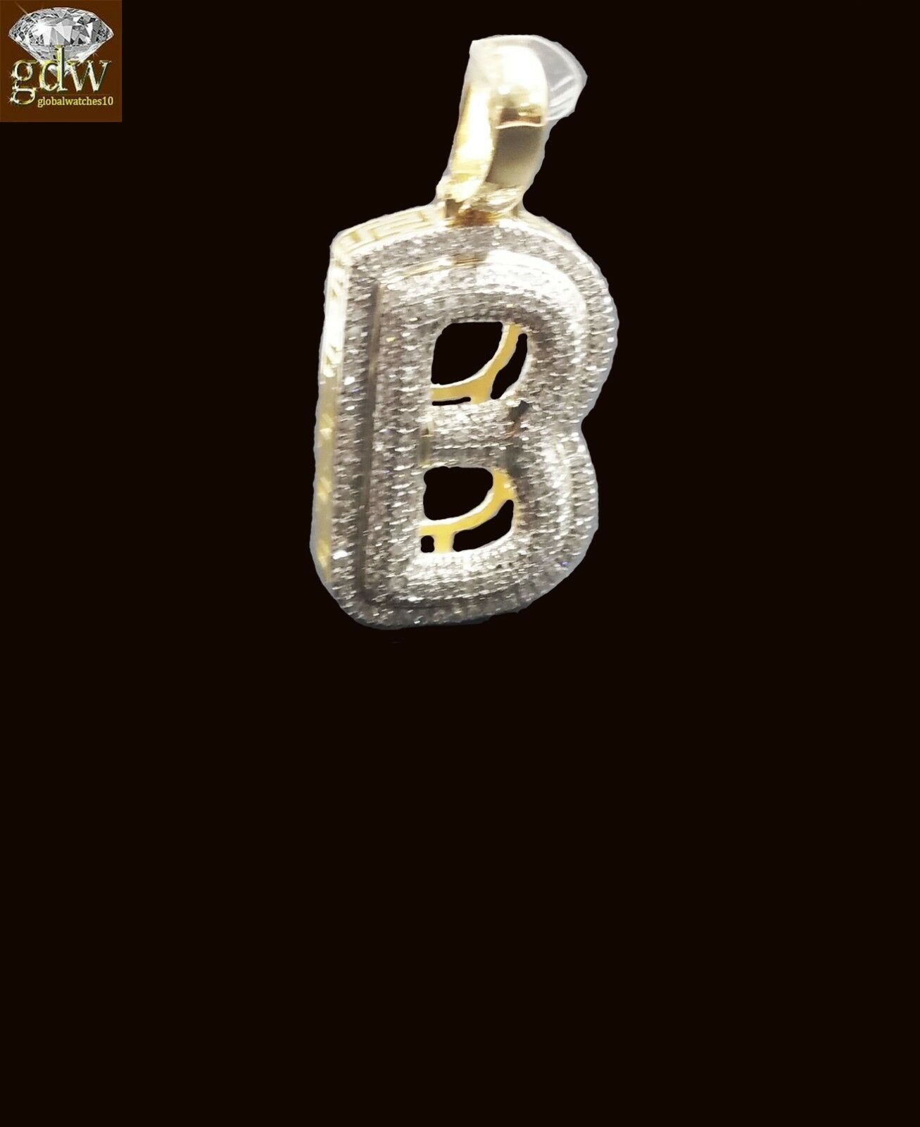 10k Yellow Gold Diamond Bubble Letter A-Z Initial Charm Pendent Real Diamond