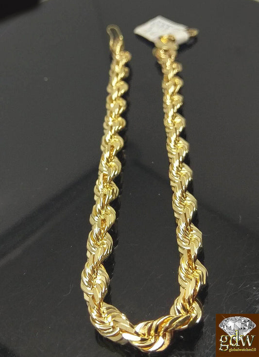 Solid 10k Yellow Gold Rope Bracelet Men 7mm 8" Diamond Cut Lobster MenWomen REAL