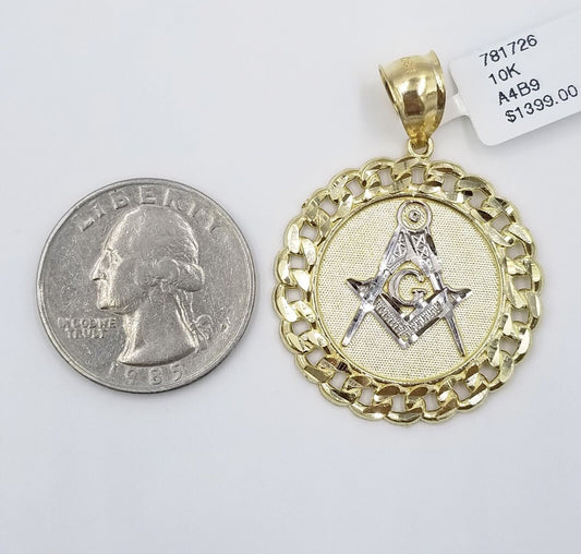 10K Yellow Gold Masonic Pendant Diamond Cut 10Kt Round Gold Charm