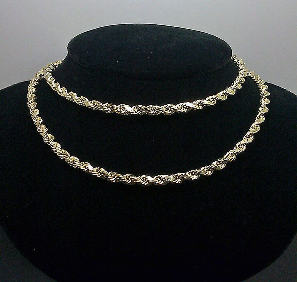 Real 10K Men's Yellow Gold Solid Rope Chain With Diamond Cuts 42 gram 26 Inches