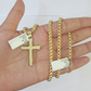 Real 10k Gold Plain Cross Byzantine Chain Necklace 3mm 22" SET 10kt Genuine