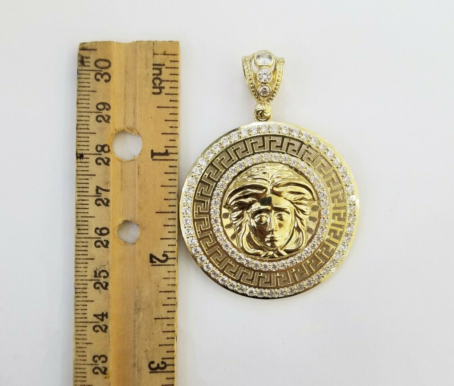 10k Yellow Gold Round/Circular Charm Pendant 2 Inches Cubic Zirconia 10kt gold