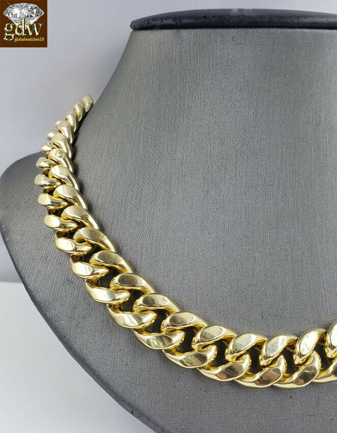 REAL 10k Yellow Gold Miami Cuban Link Chain Mens Necklace 13mm 22 Inch Box Clasp
