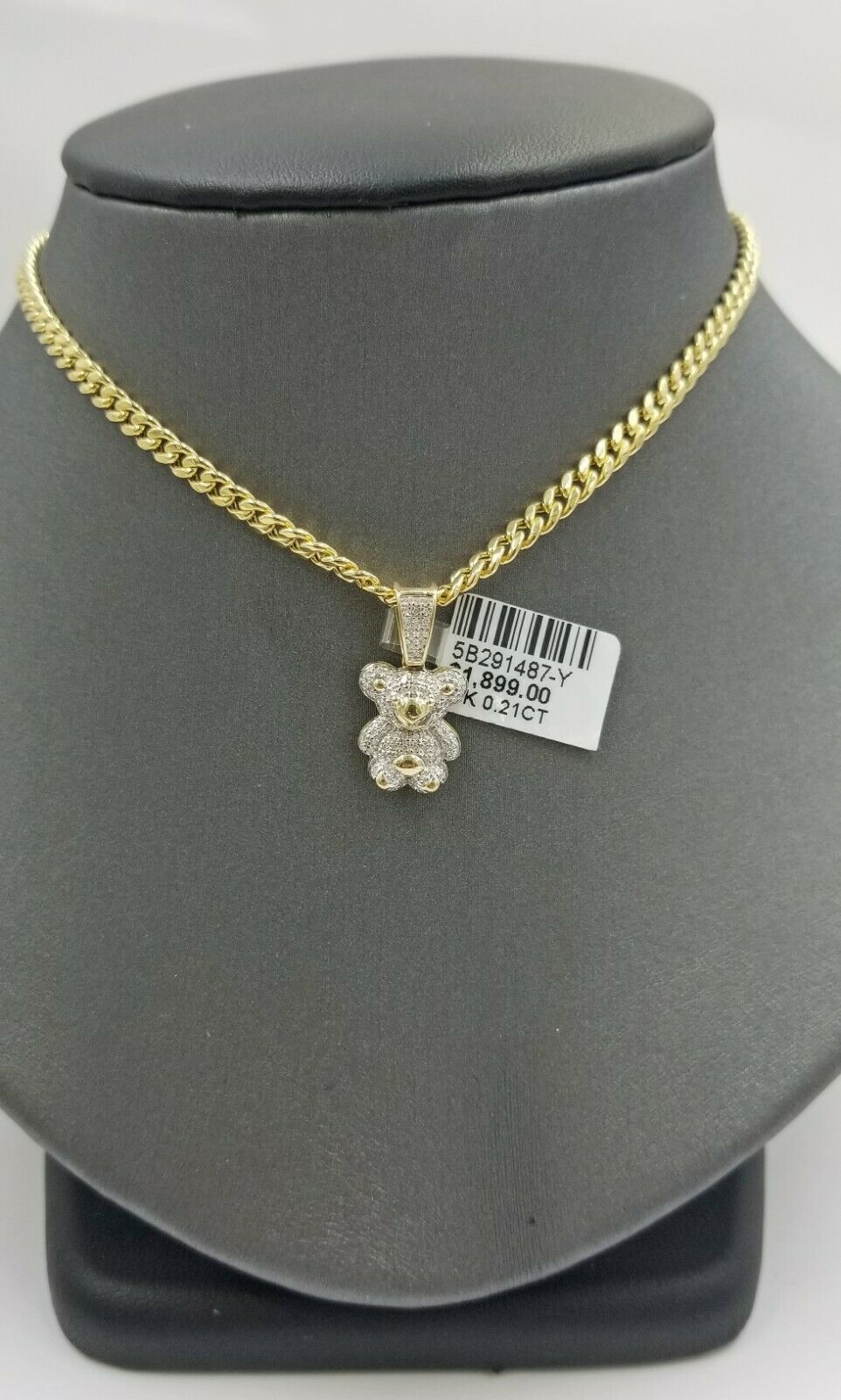 Genuine Diamonds 10k Yellow Gold Teddy Bear Charm Toy Doll Pendant Real 0.21CT