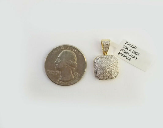 10K Yellow Gold 0.52CT Real Diamond Pillow Charm 1"Inch Square 3D Dome Pendent