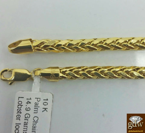 Real 10k Gold 4mm Men yellow Gold Palm Chain Necklace 24" inch Cuban Rope