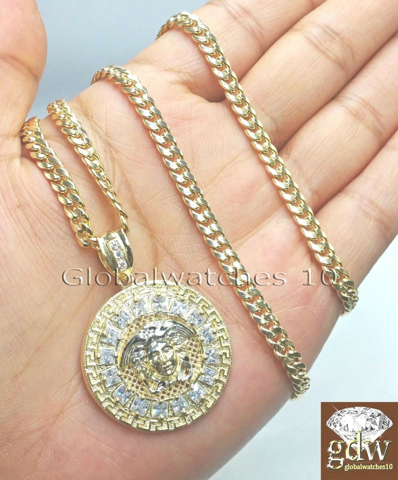 Real 10k Yellow Gold Head Charm 30" Cuban Chain Necklace Men Women