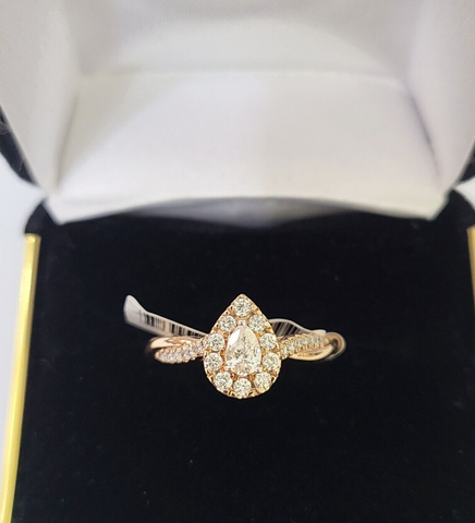 REAL 14k Rose Gold Diamond Ladies Ring Pear Shaped Women Engagement Wedding