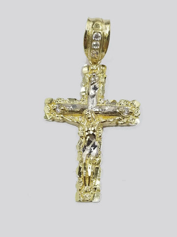 10k Yellow Gold Men Crucifix Cross Charm/Pendant Diamond Cut Jesus REAL