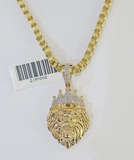 Real 10k Diamond Lion Charm Byzantine Chain Necklace 3mm 22" SET 10kt Genuine