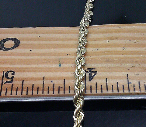 10K Rope Yellow Gold Thick Bracelet Men Women 3 mm 9" Inches