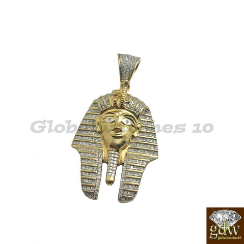 10k Gold Pendant for Men with Diamonds,Custom Design Pharaoh Head Pendant/Charm.