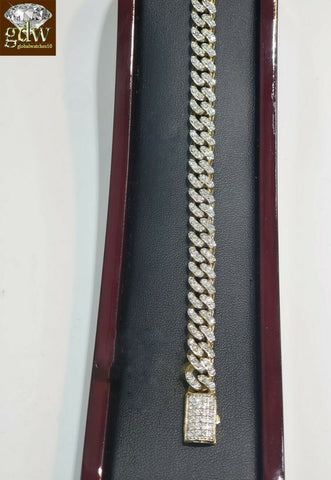 Real 2CT Men Diamond 10k Bracelet Cuban Link Yellow Gold 8" Box Clasp Genuine