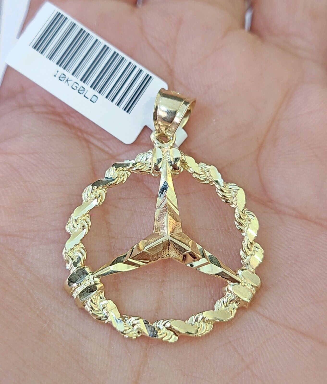 10k Real Yellow Gold Round Mercedes Charm / Pendent 1.5 inches