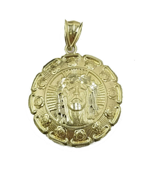 10k Yellow Gold Virgin Marry, Jesus Head Charm two tone Diamond Cut Pendant Real