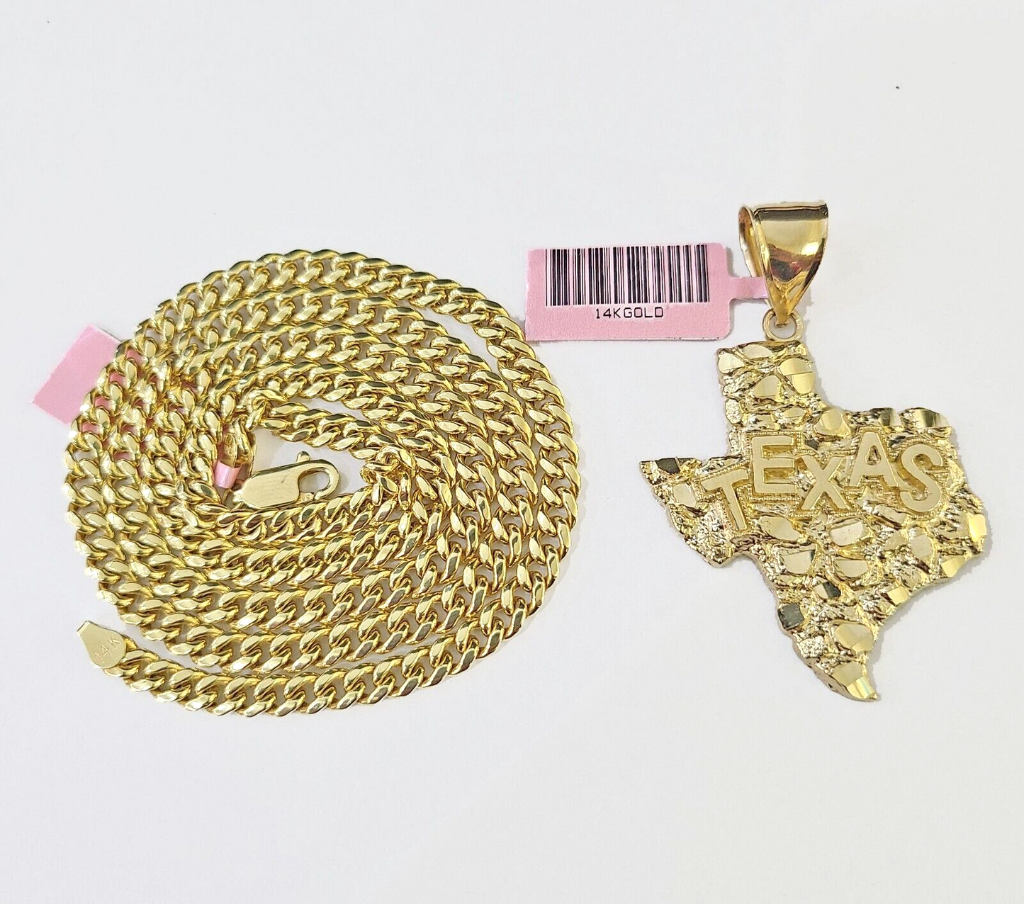 14k Yellow Gold Miami Cuban Chain & Texas Map Charm SET 5mm 22 Inches