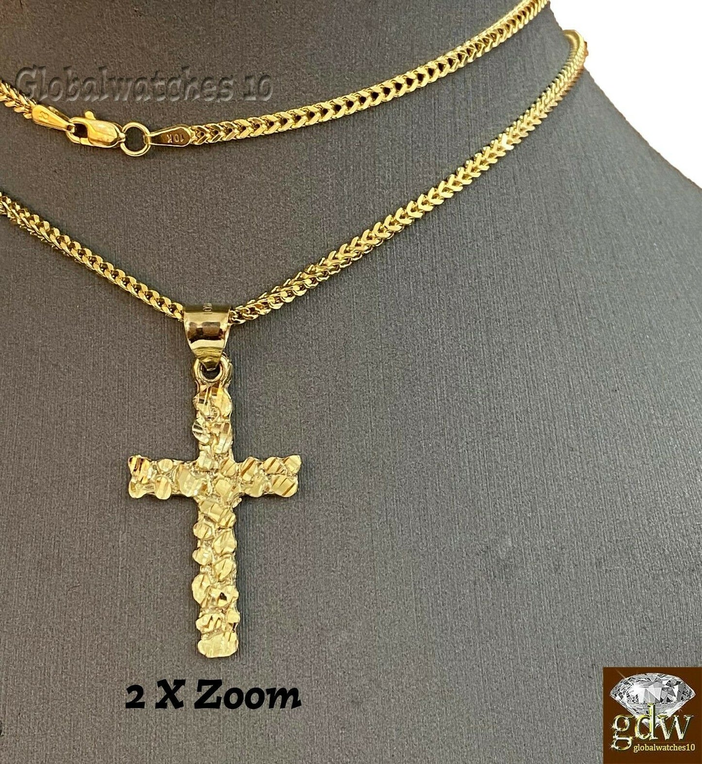 10k Gold Cross Charm Pendant with Franco Chain in 20,22,24,26 Inch Real10k Gold