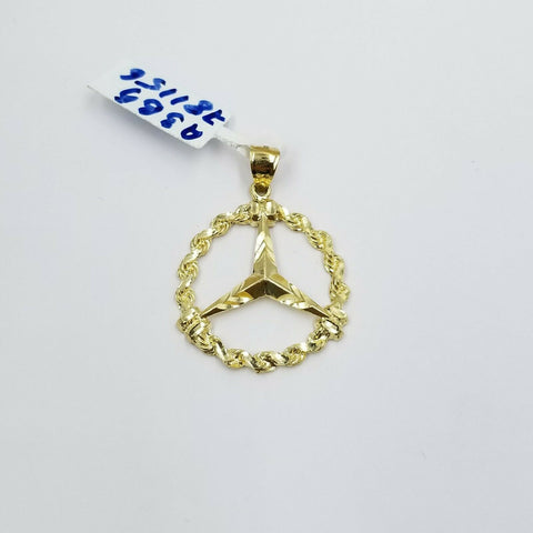 Real 10K Mercedes Gold Charm in 2.5mm Rope Chain 18 20 22 24 26 Inch Diamond Cut