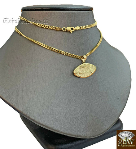 10k Gold Baseball Pendant with Miami Cuban Chain 22" 24" 26" 28" Real