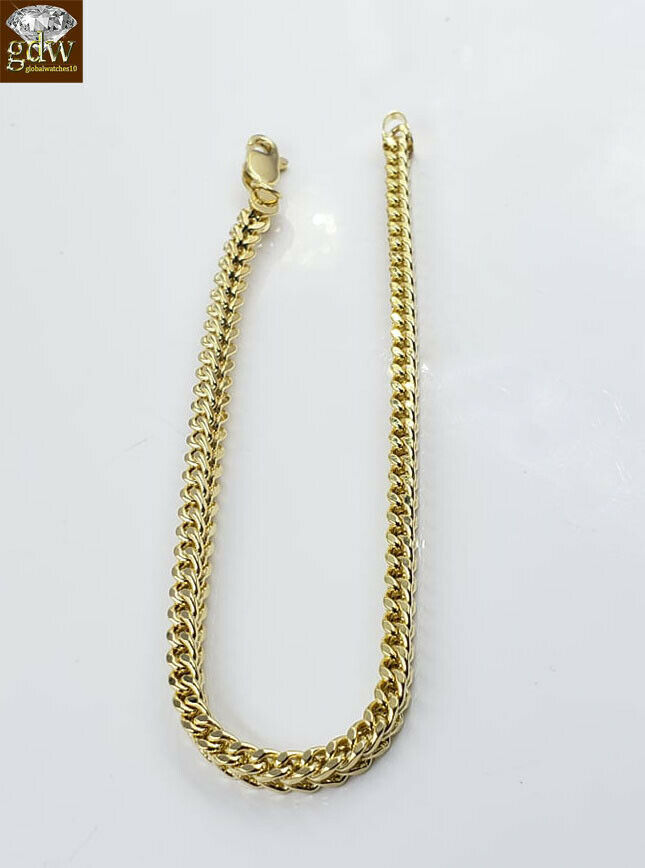 10k Yellow Gold Franco Bracelet 4mm 8" Inch Mens Women  Rope Cuban Link