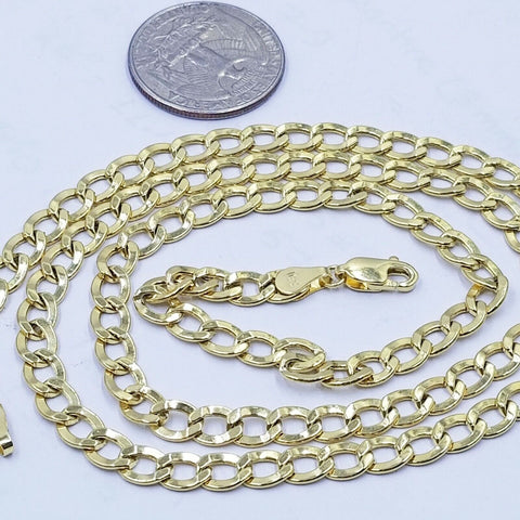 10K Yellow Gold FLAT Cuban Curb Link chain 5mm 18"-26"