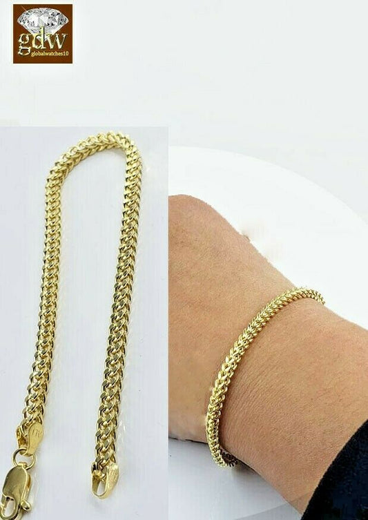 Real 10k Yellow Gold Franco Ladies Women Bracelet 8" Inch 3.5mm Rope Cuban Gift