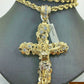 Real 10k Yellow Gold Rope Chain 22" 7mm Real 10k Jesus Cross Charm pendant