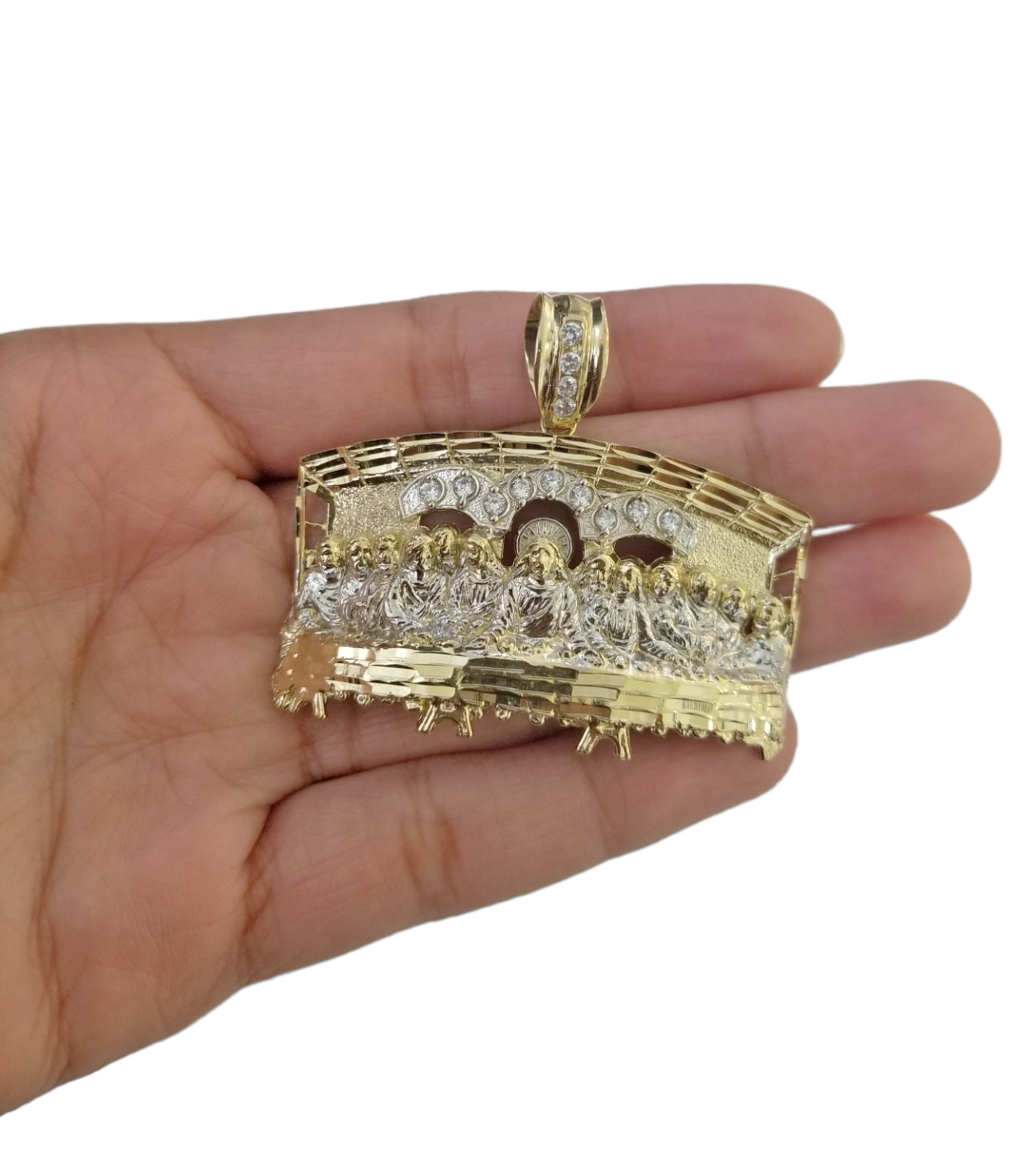 10K Yellow Gold Last Supper Curve Charm Pendant Religion 10kt Real